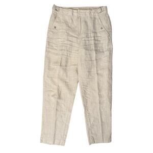 Athleta Voyager Pants Natural Beige 100% Linen Tapered Size 12 Coastal